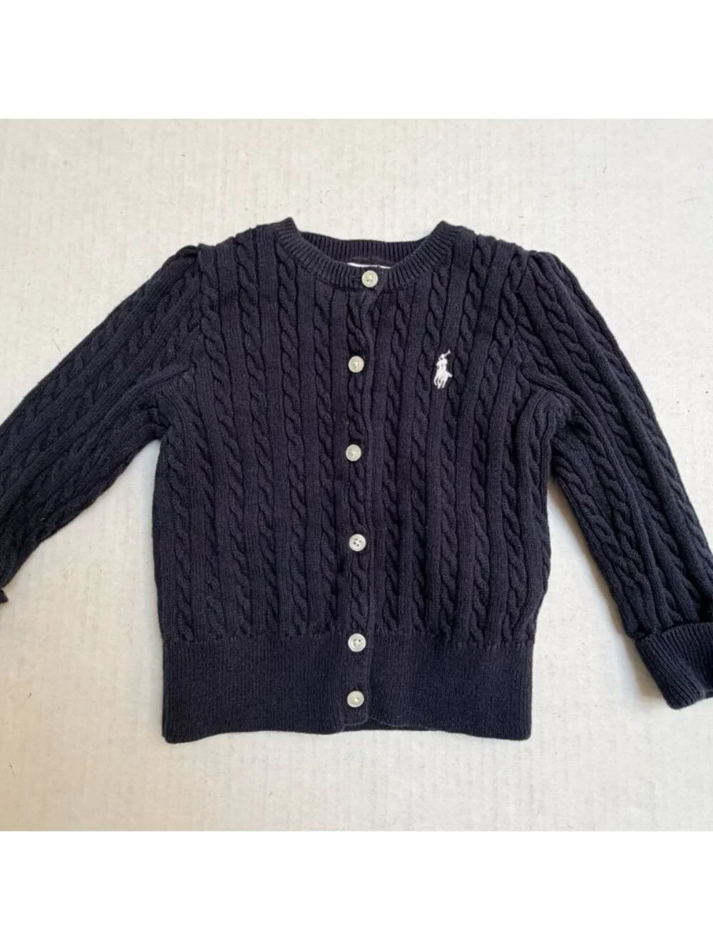 Ralph Lauren Mini Cableknit Pony Cotton Cardigan Toddler 12M Navy Blue Cuffed